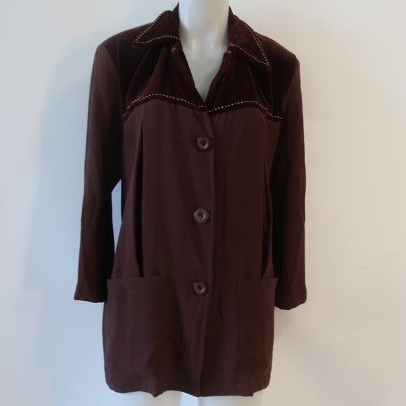 Womens Zelda Brown Belted Button-Up Velvet Trim Vintage Jacket Blazer S - Picture 1 of 12